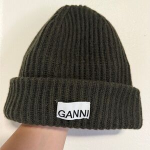Ganni Women's Olive Ribbed Beanie